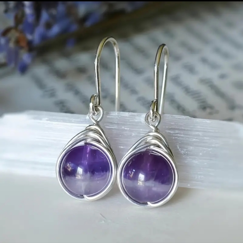Natural stone silver plated earrings